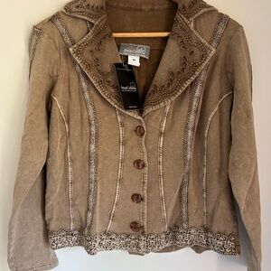 Intricate Embroidered Brown Blazer